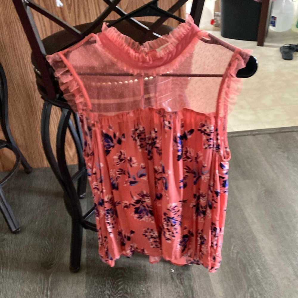 Arizona Jean Company Pink Sleeveless Blouse with Mandarin Collar